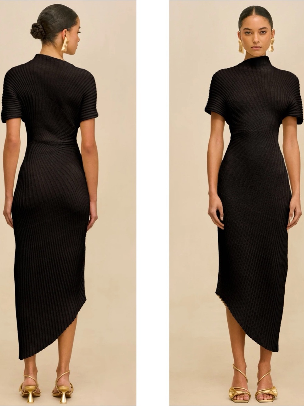 CULT GAIA Chrysta Knit Asymmetric Black Midi Dress Size Small